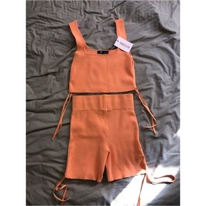 Orange Ribbed Knitted Top and Short Set